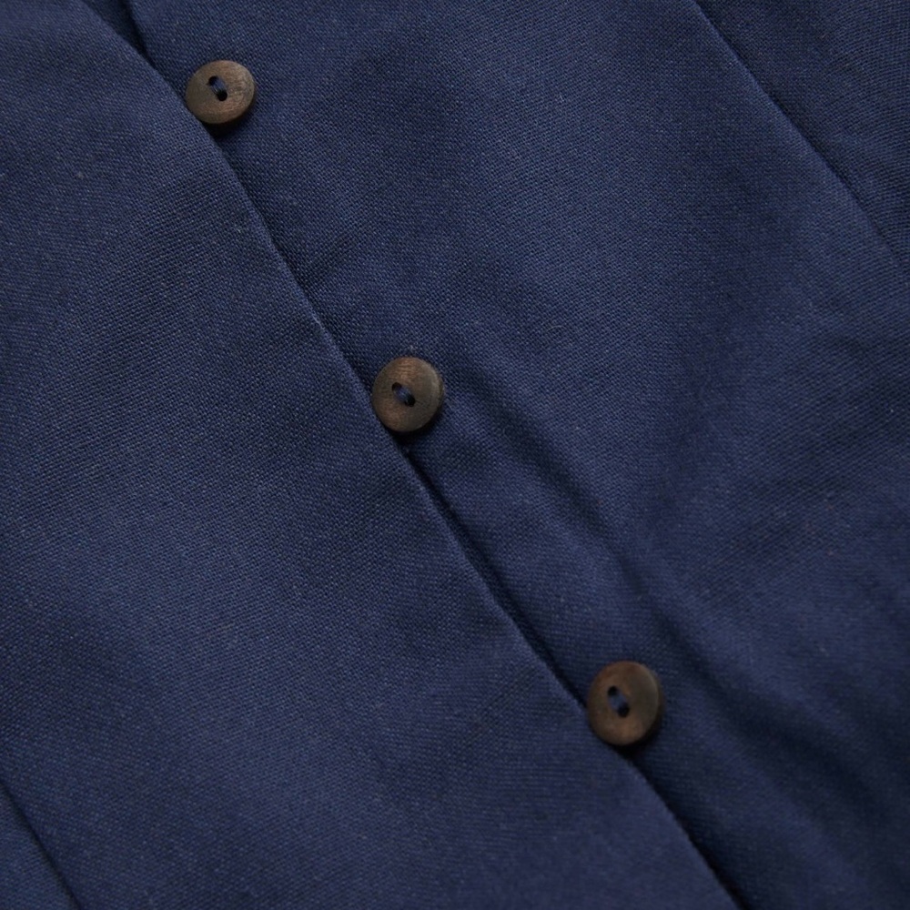 Cider LINEN-BLEND COLLAR SOLID SHIRRED BUTTON MIDI SHIRT DRESS M FE2-10 - Picture 8 of 13